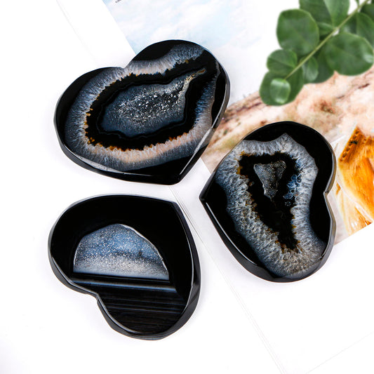 Natural Black wrapped agate heart Heal ing Gemstone Home Decor