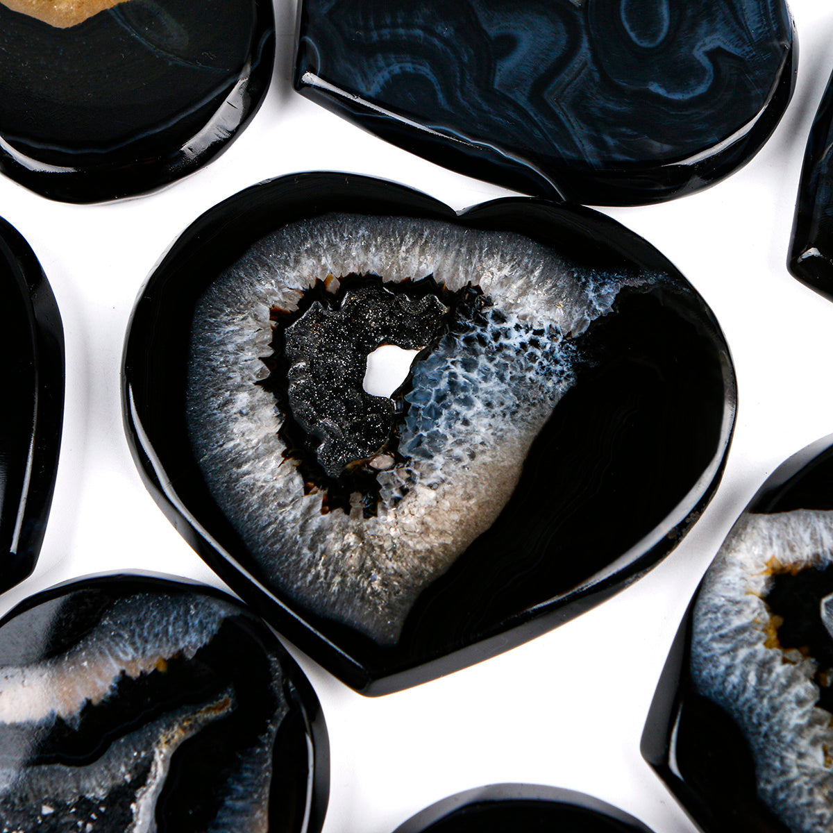Natural Black wrapped agate heart Heal ing Gemstone Home Decor