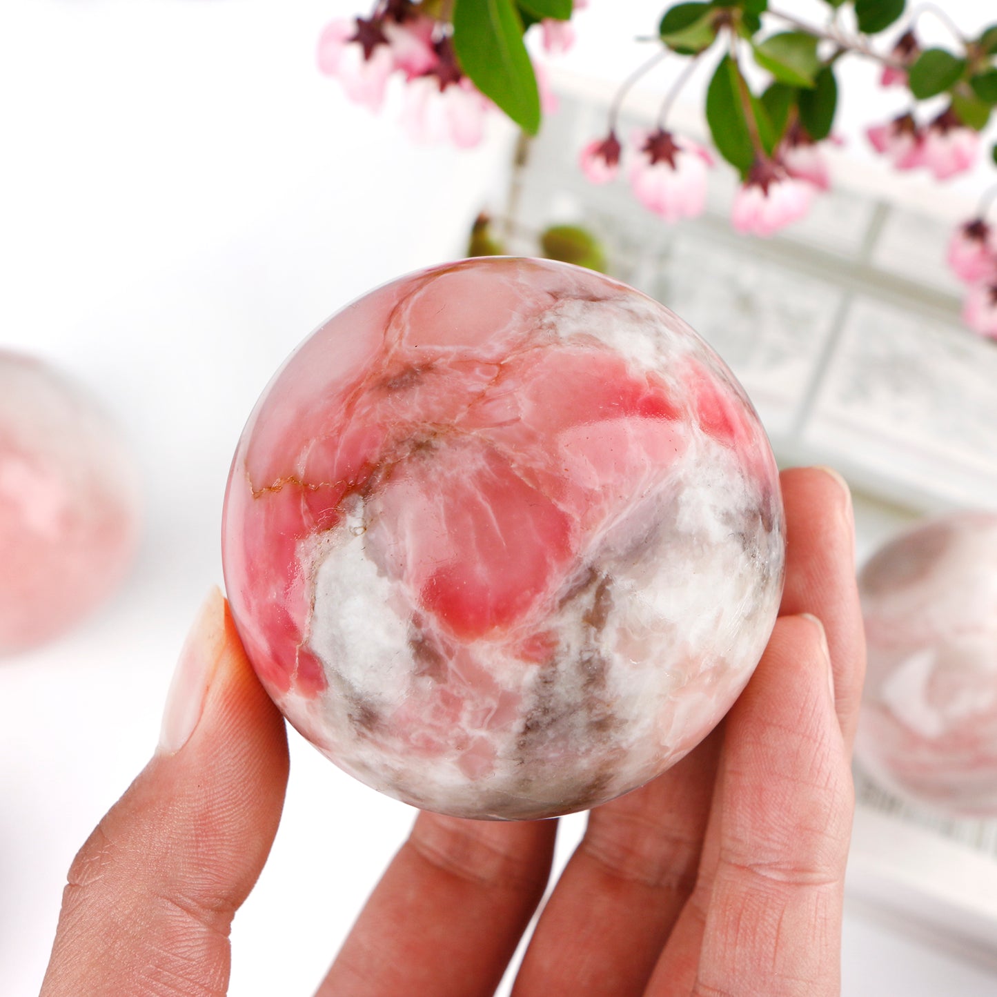 Natural Pink Opal Sphere Healing Energy Ball Meditation Home Decor Gift