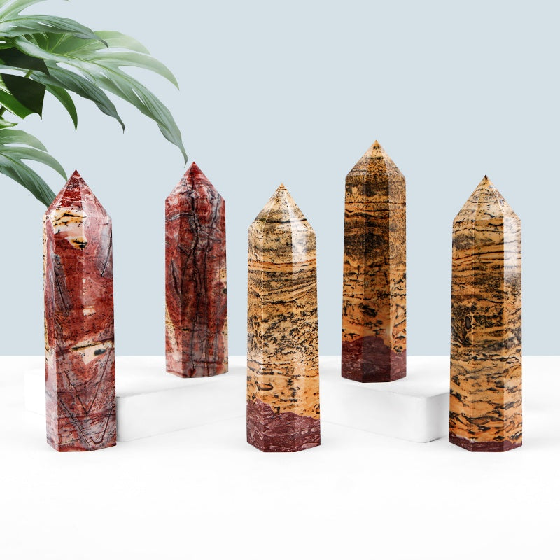 Natural Chinese painting stone single pointed column Heal ing Gemstone Home Decor