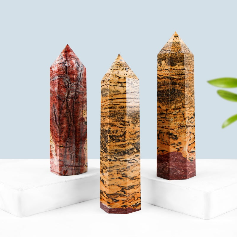 Natural Chinese painting stone single pointed column Heal ing Gemstone Home Decor