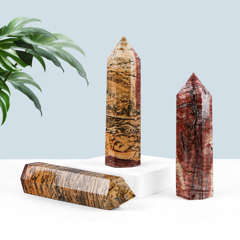 Natural Chinese painting stone single pointed column Heal ing Gemstone Home Decor