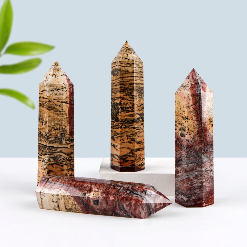 Natural Chinese painting stone single pointed column Heal ing Gemstone Home Decor