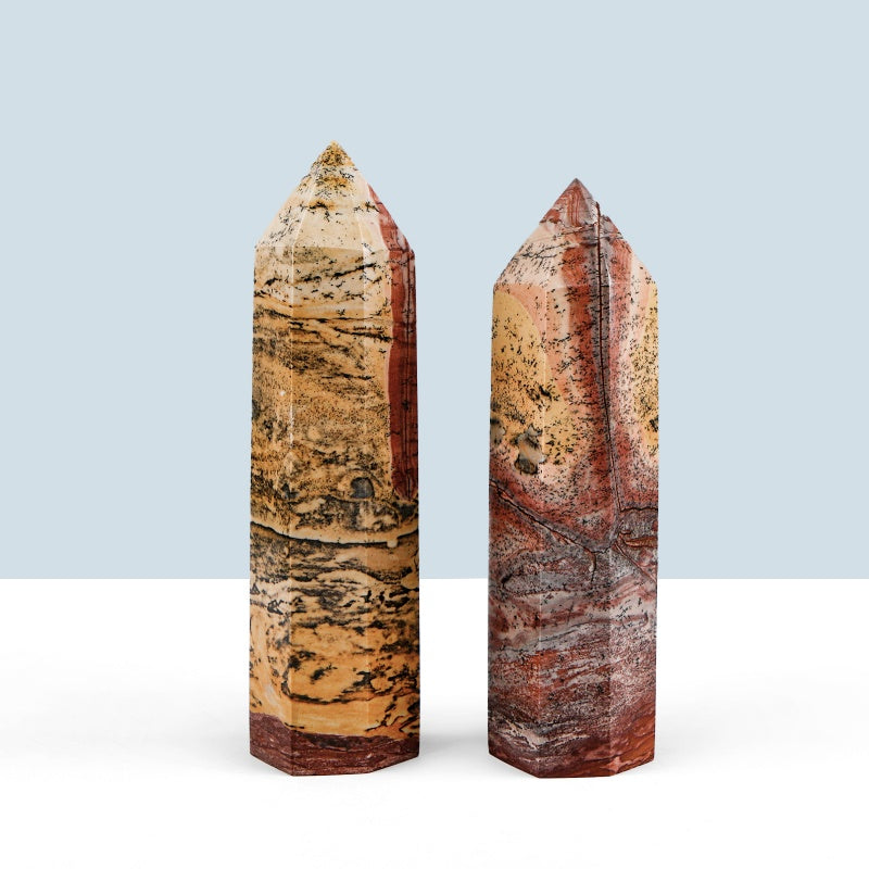 Natural Chinese painting stone single pointed column Heal ing Gemstone Home Decor
