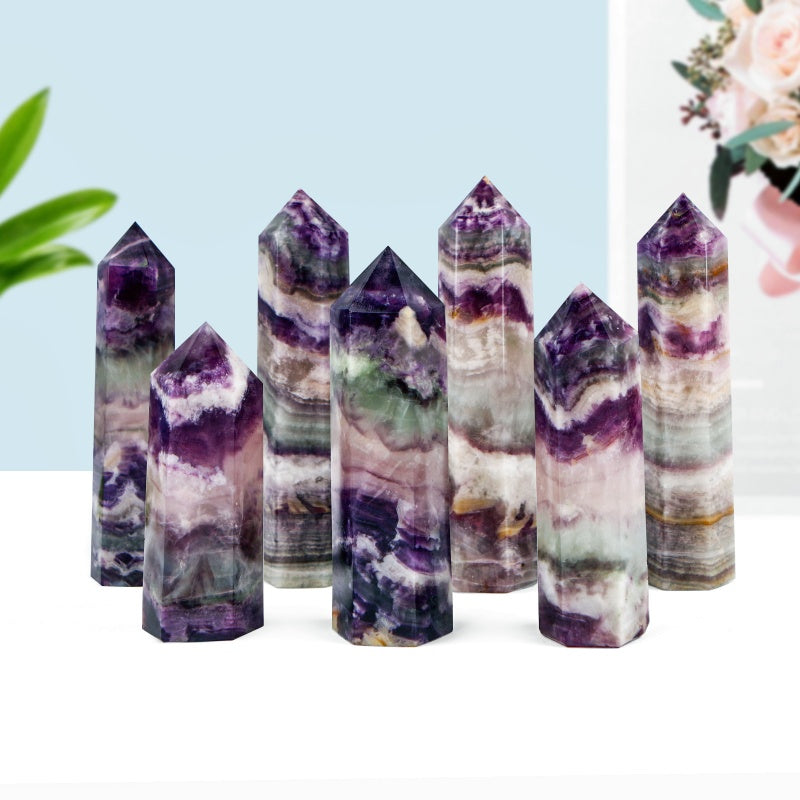 Natural Purple fluorite root single pointed column Heal ing Gemstone Home Decor