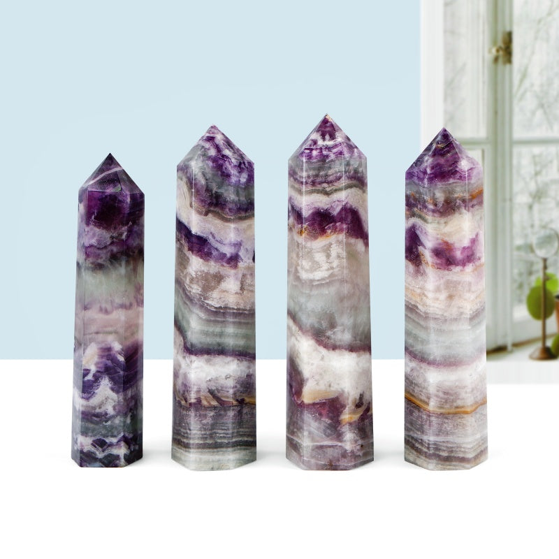 Natural Purple fluorite root single pointed column Heal ing Gemstone Home Decor