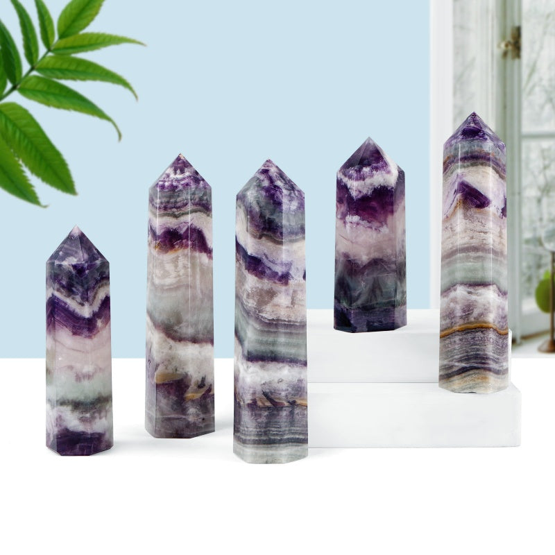 Natural Purple fluorite root single pointed column Heal ing Gemstone Home Decor