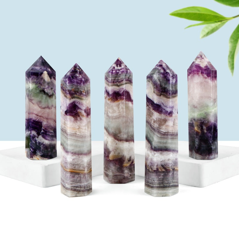 Natural Purple fluorite root single pointed column Heal ing Gemstone Home Decor