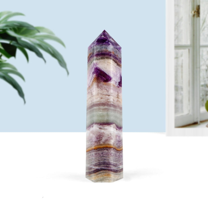 Natural Purple fluorite root single pointed column Heal ing Gemstone Home Decor