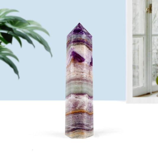 Natural Purple fluorite root single pointed column Heal ing Gemstone Home Decor