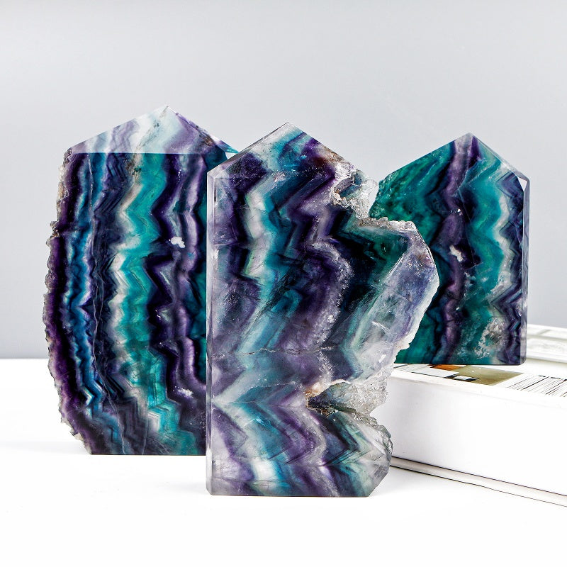 Natural  Purple green fluorite slices  Heal ing Gemstone Home Decor