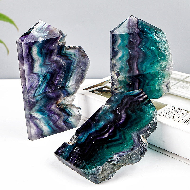 Natural  Purple green fluorite slices  Heal ing Gemstone Home Decor
