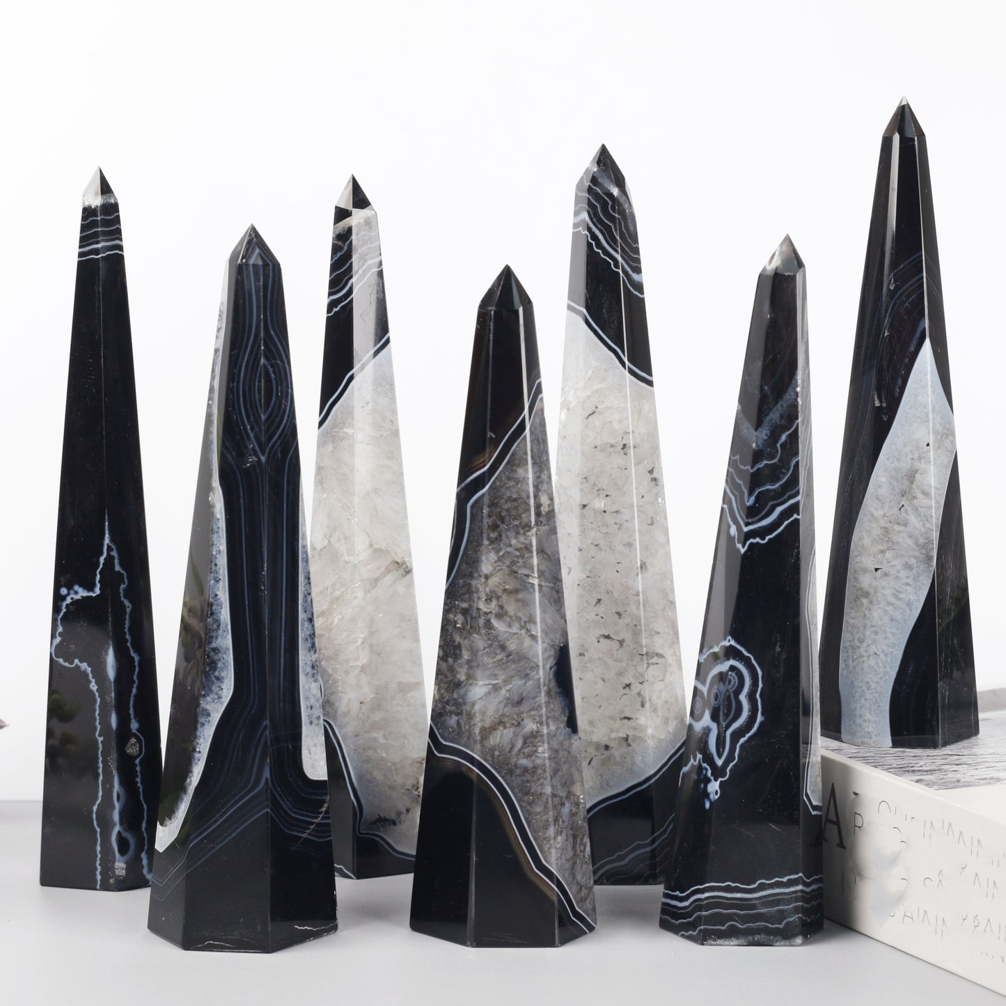 Natural  Black wrapped agate tower Heal ing Gemstone Home Decor