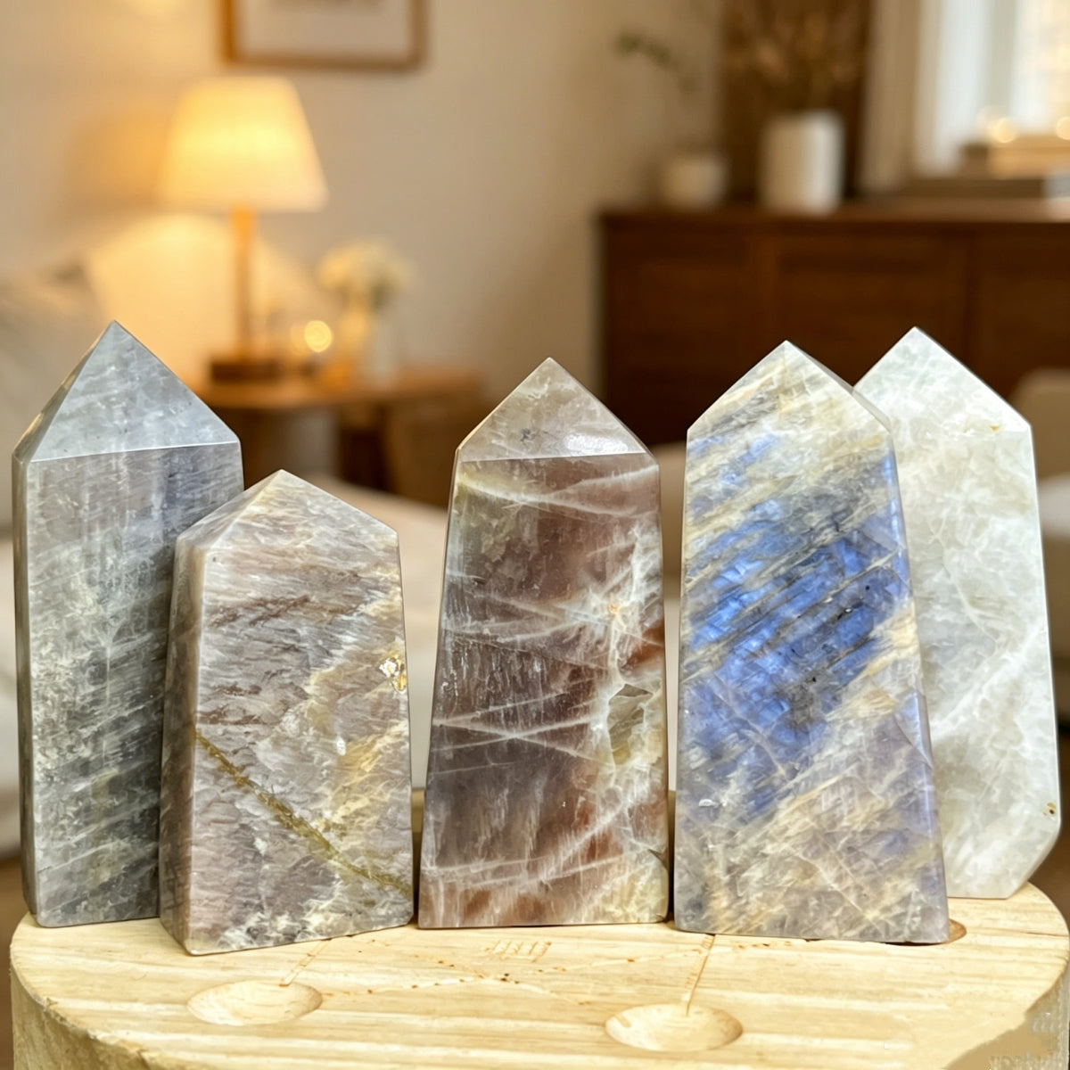 Natural Moonlight Stone Square Column Heal ing Gemstone Home Decor
