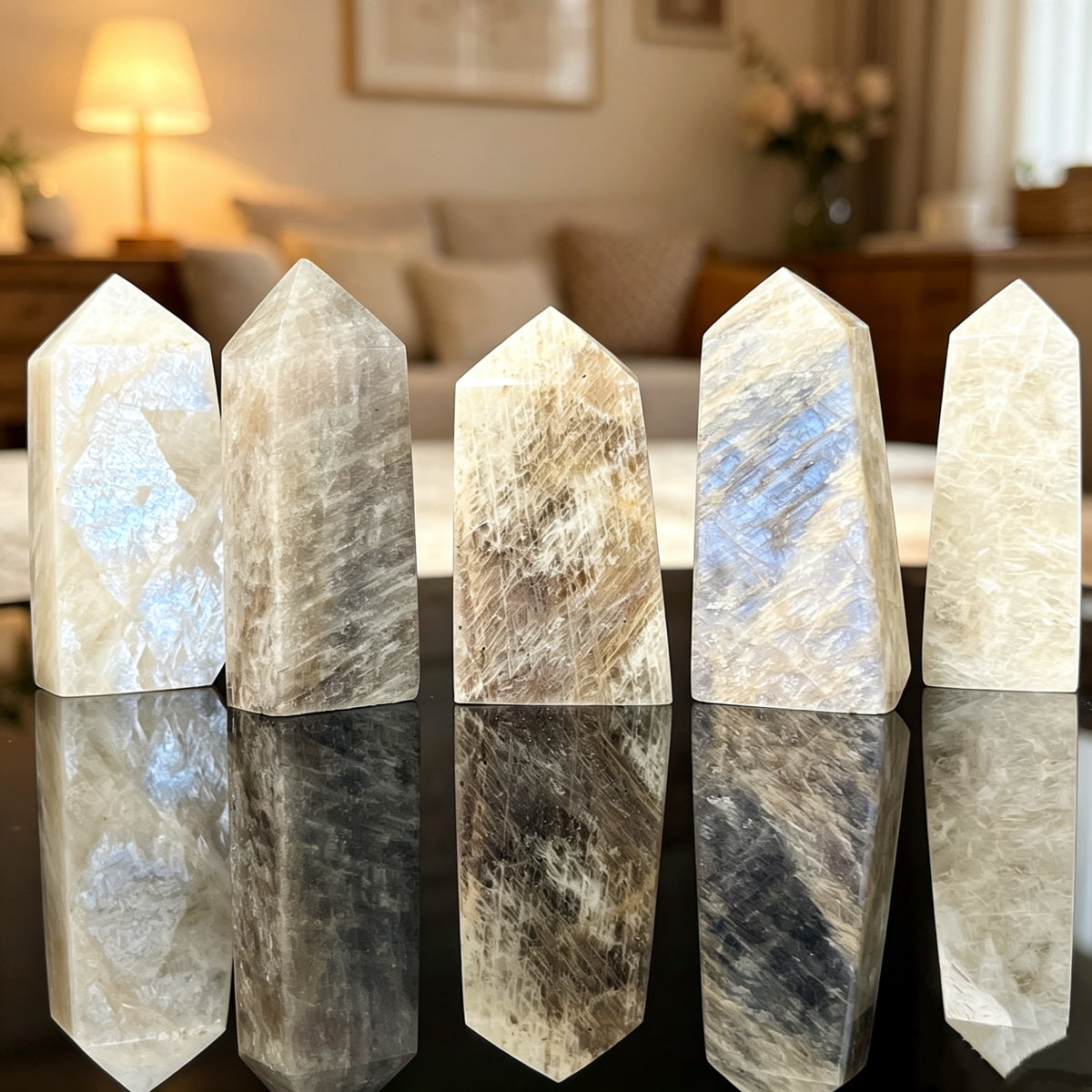 Natural Moonlight Stone Square Column Heal ing Gemstone Home Decor