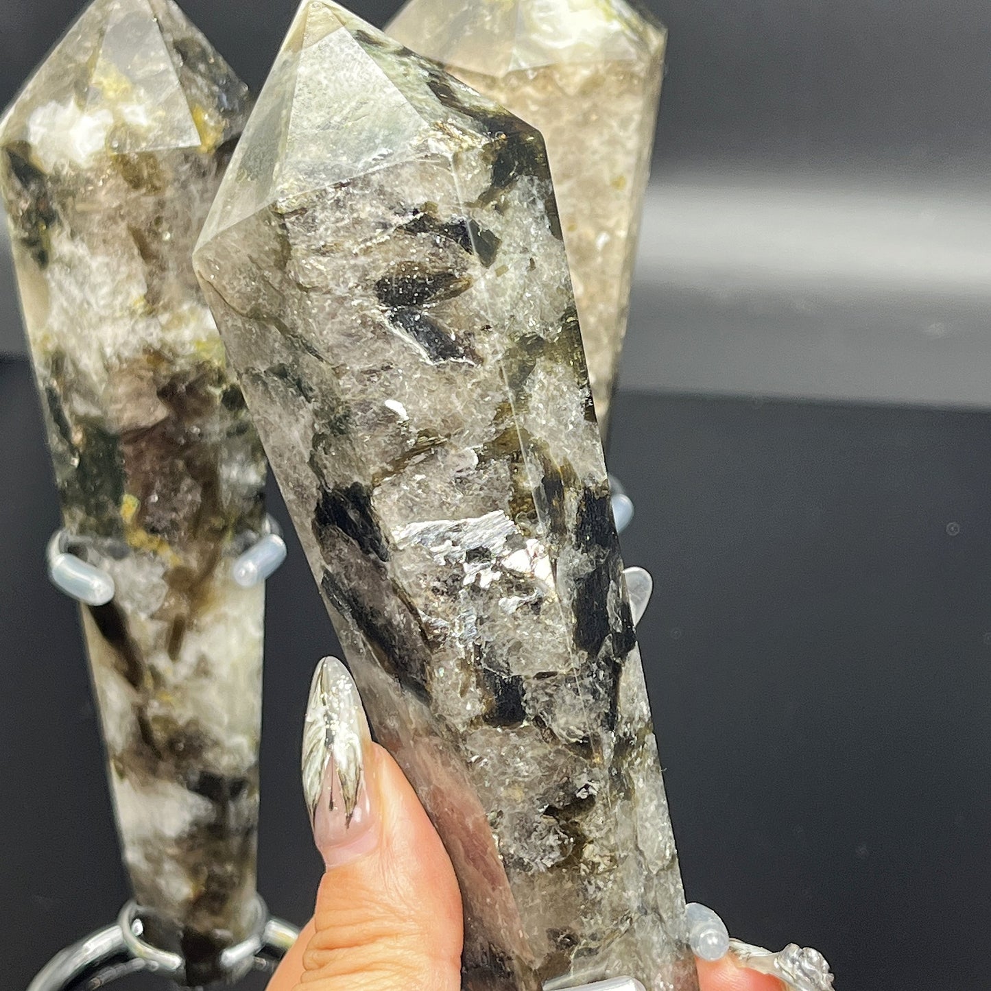 Natural Tourmaline silver mica scepter Heal ing Gemstone Home Decor