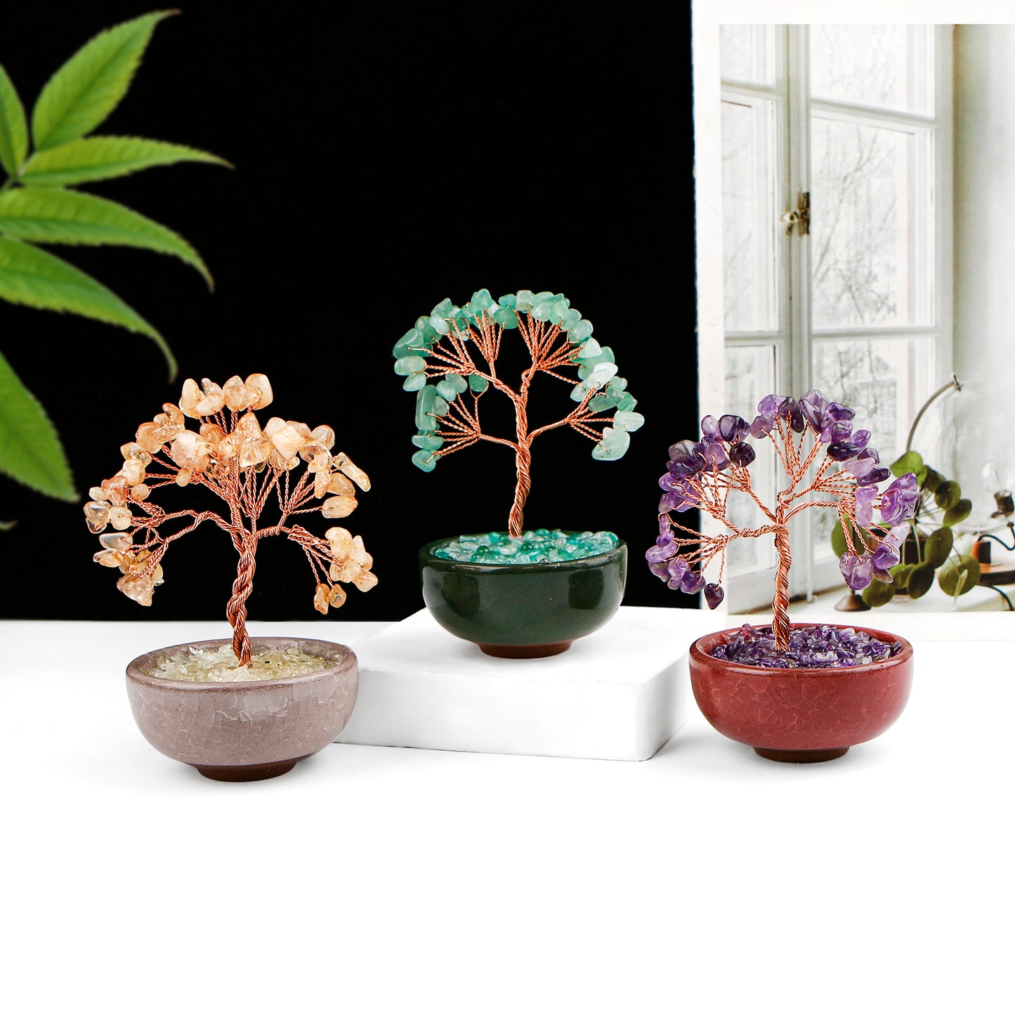 Natural Crystal ornament wealth tree Heal ing Gemstone Home Decor