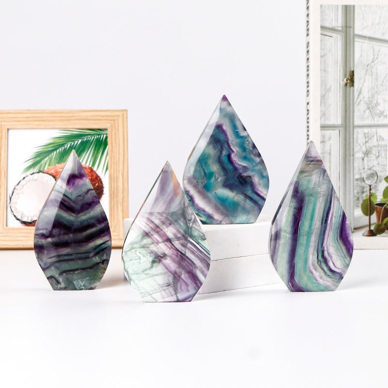 Natural Feather fluorite ornament Heal ing Gemstone Home Decor