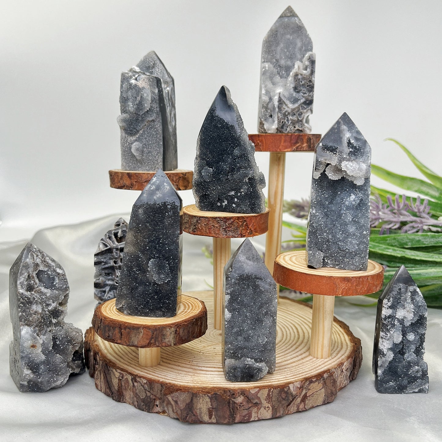 Natural Black Flash Zinc Pillar Heal ing Gemstone Home Decor