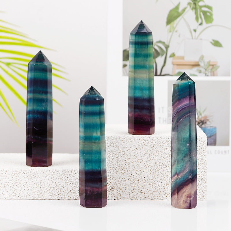 Natural  fluorite single pointed column Heal ing Gemstone Home Decor