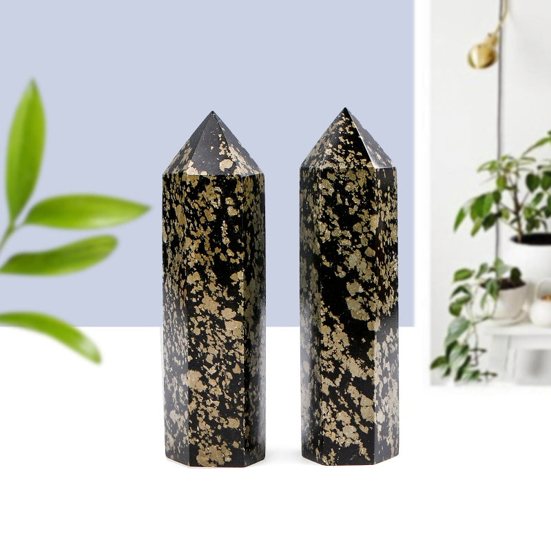 Natural Chalcopyrite single pointed column Heal ing Gemstone Home Decor