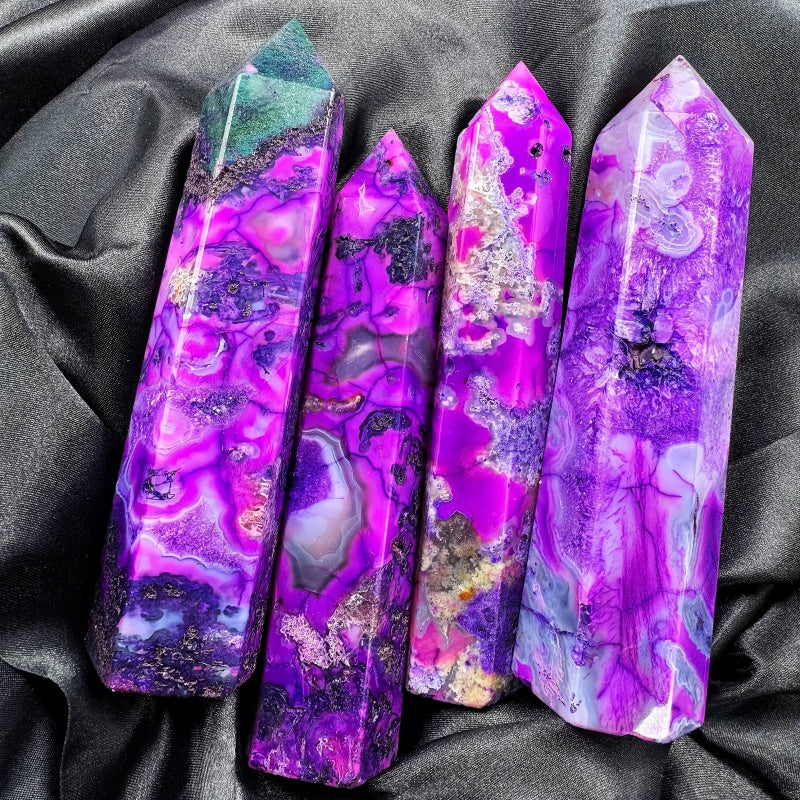 Natural Purple water grass agate single pointed large column  Heal ing Gemstone Home Decor