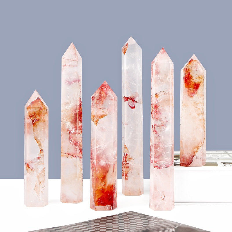 Natural Koi red gum flower single pointed column  Heal ing Gemstone Home Decor