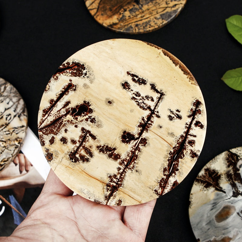 Natural Chinese painting stone disc Heal ing Gemstone Home Decor