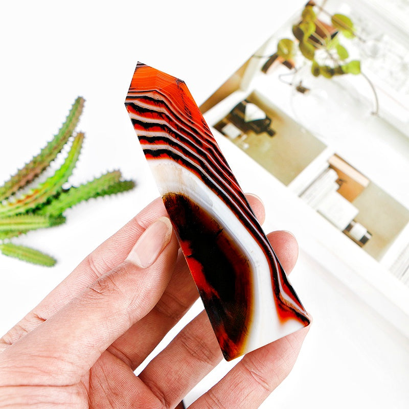 Natural  Black and red wrapped agate pillar Heal ing Gemstone Home Decor