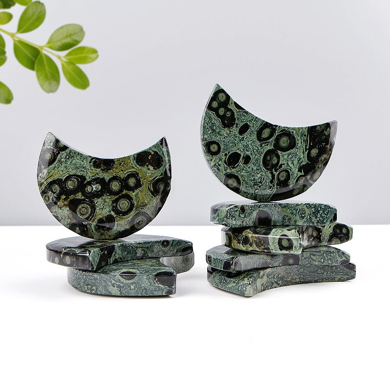 Natural Peacock Eyes Carving Moon Heal ing Gemstone Home Decor