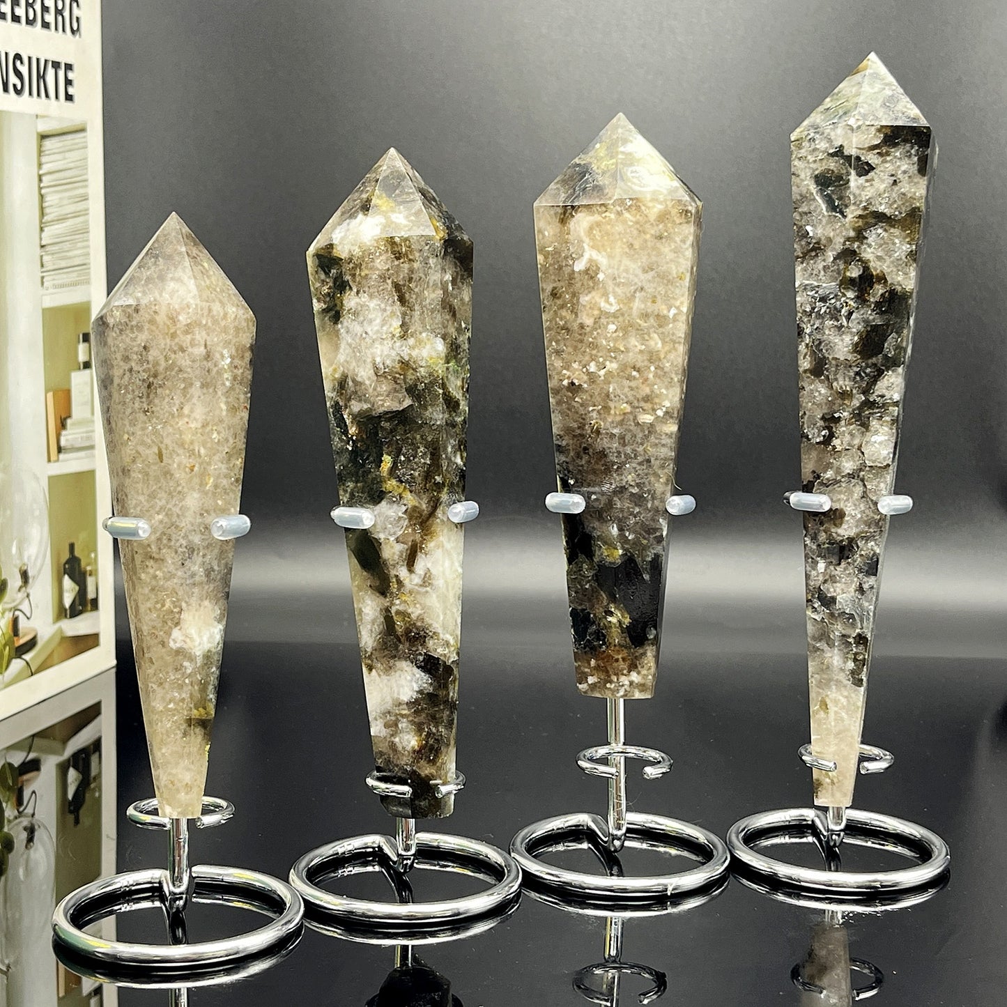 Natural Tourmaline silver mica scepter Heal ing Gemstone Home Decor