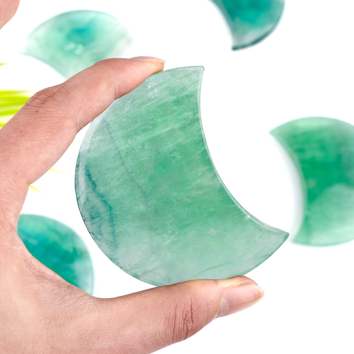 Natural Green fluorite carving moon Heal ing Gemstone Home Decor