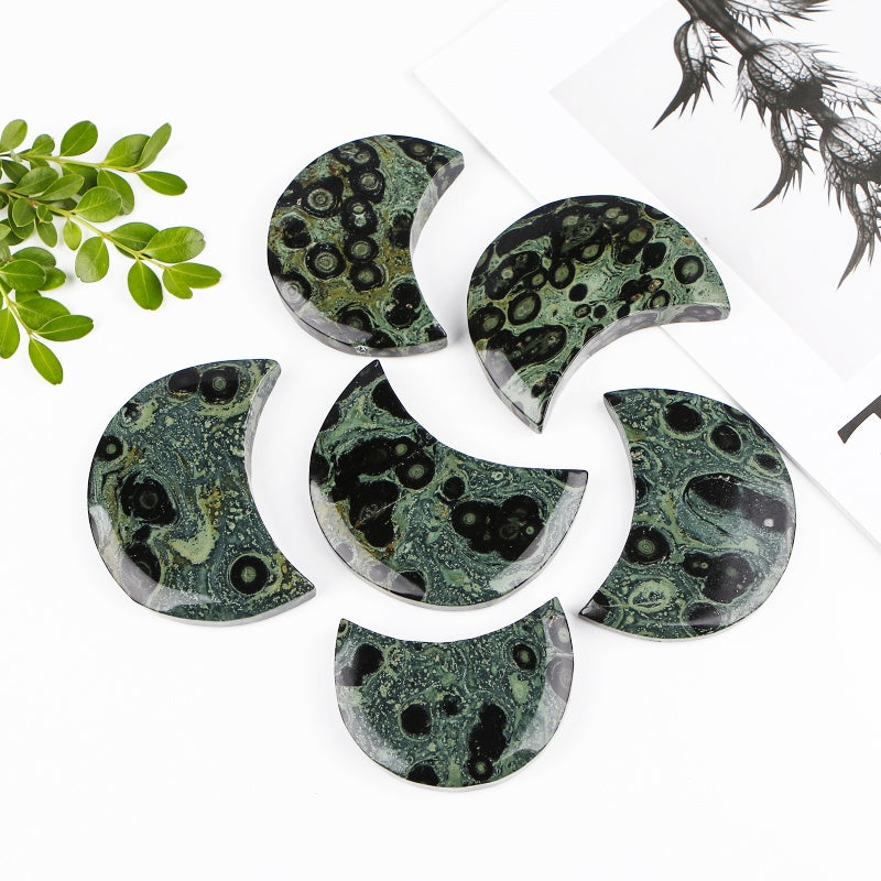 Natural Peacock Eyes Carving Moon Heal ing Gemstone Home Decor