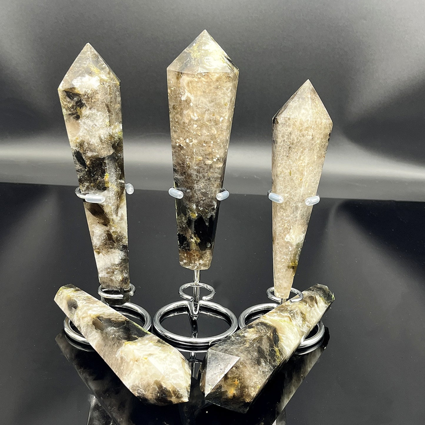 Natural Tourmaline silver mica scepter Heal ing Gemstone Home Decor