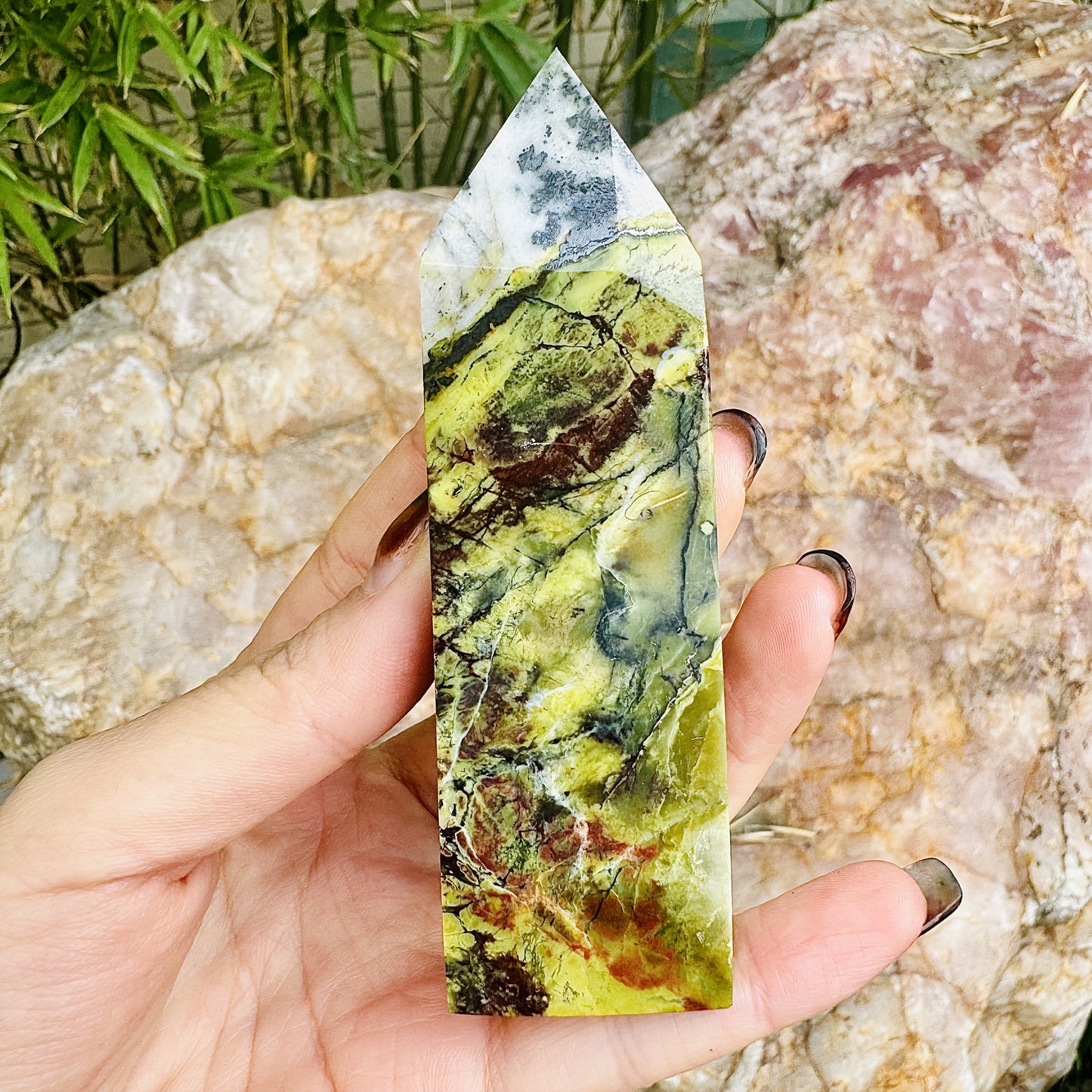 Natural Yellow turquoise square pillar  Heal ing Gemstone Home Decor