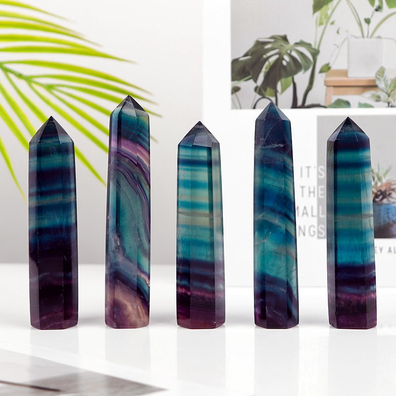 Natural  fluorite single pointed column Heal ing Gemstone Home Decor
