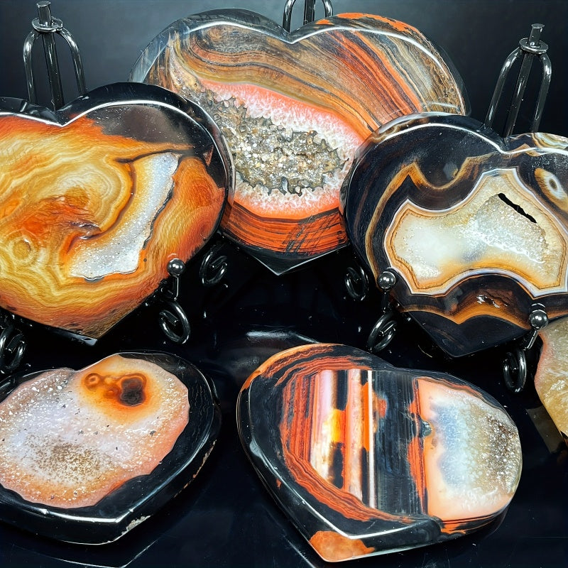 Natural Black and Red Twisted Silk Carved Heart Heal ing Gemstone Home Decor