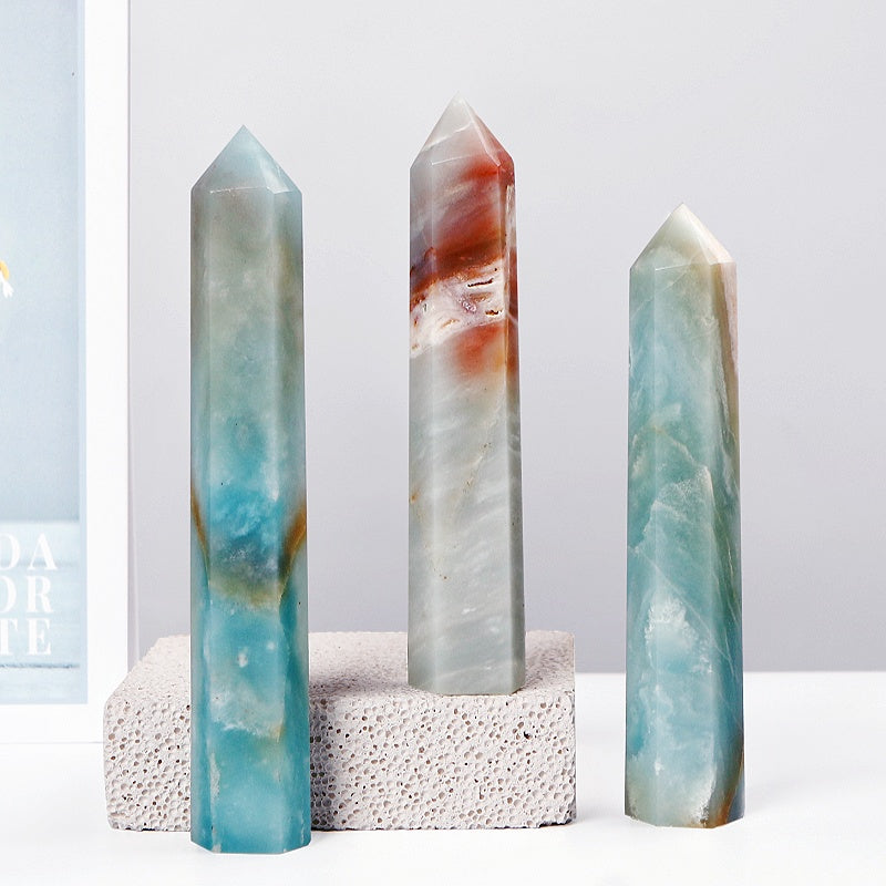 Natural Sky Blue Single Pointed Column  Heal ing Gem stone Home Decor gift