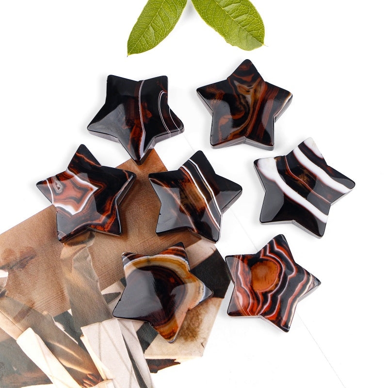 Natural Black and red wrapped agate star Heal ing Gemstone Home Decor