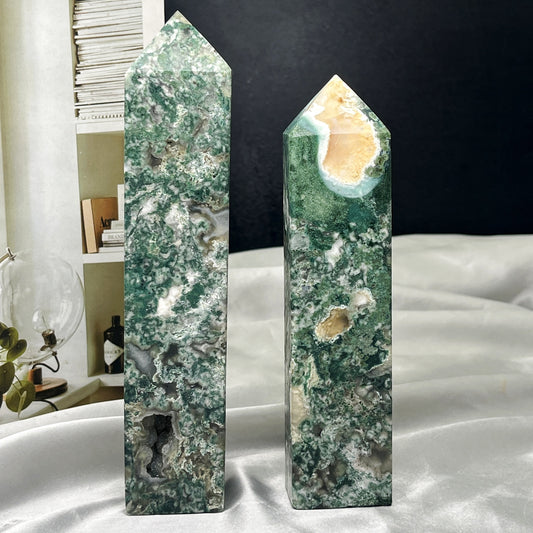 Natural Pink fluorescent agate single pointed pillar Heal ing Gemstone Home Decor