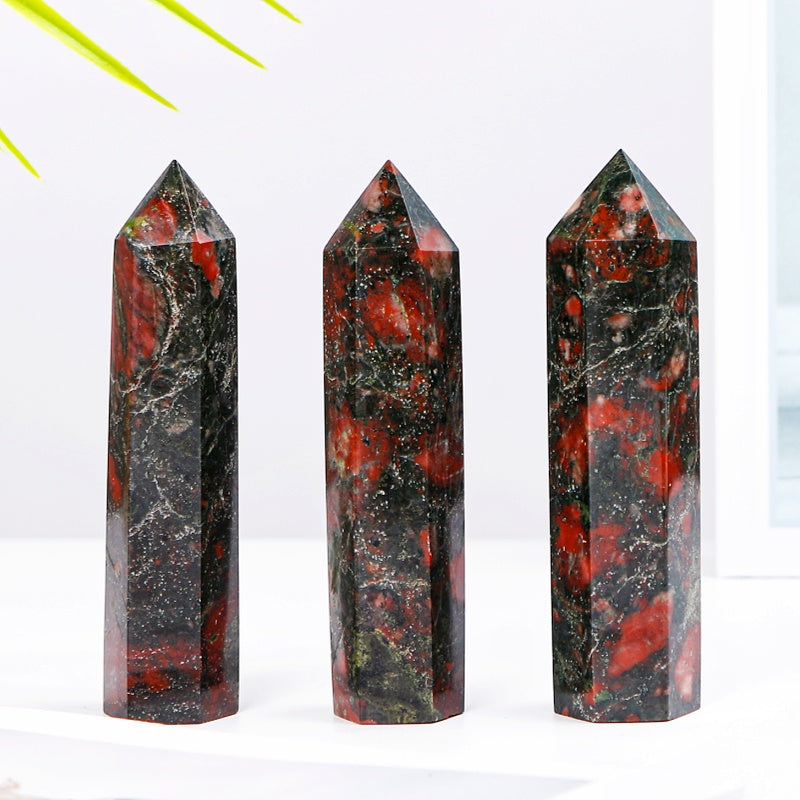 Natural Plum Blossom Jade Single Column Heal ing Gemstone Home Decor