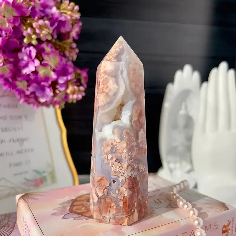 pink flower agate tower