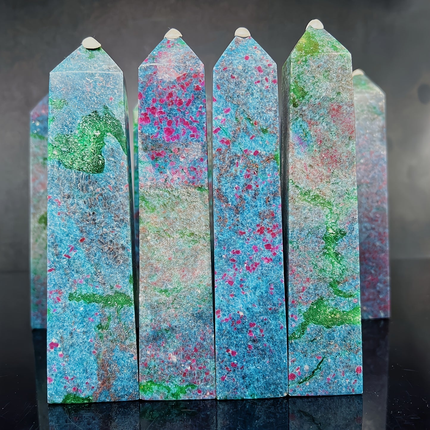 Natural Red blue green treasure square pillar Heal ing Gemstone Home Decor