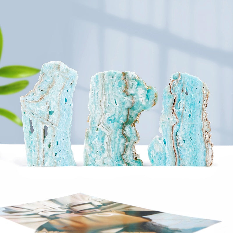Natural Blue heteropolar slice Heal ing Gemstone Home Decor