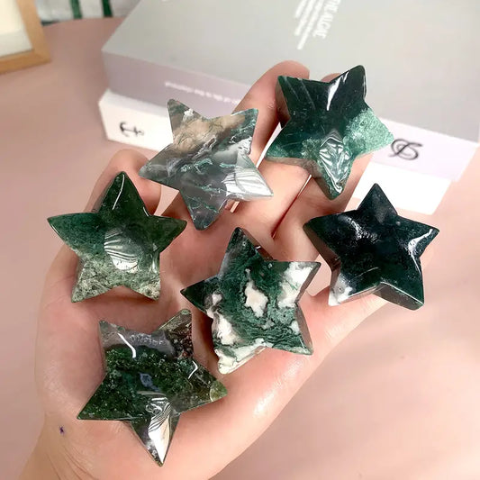 moss agate star carving